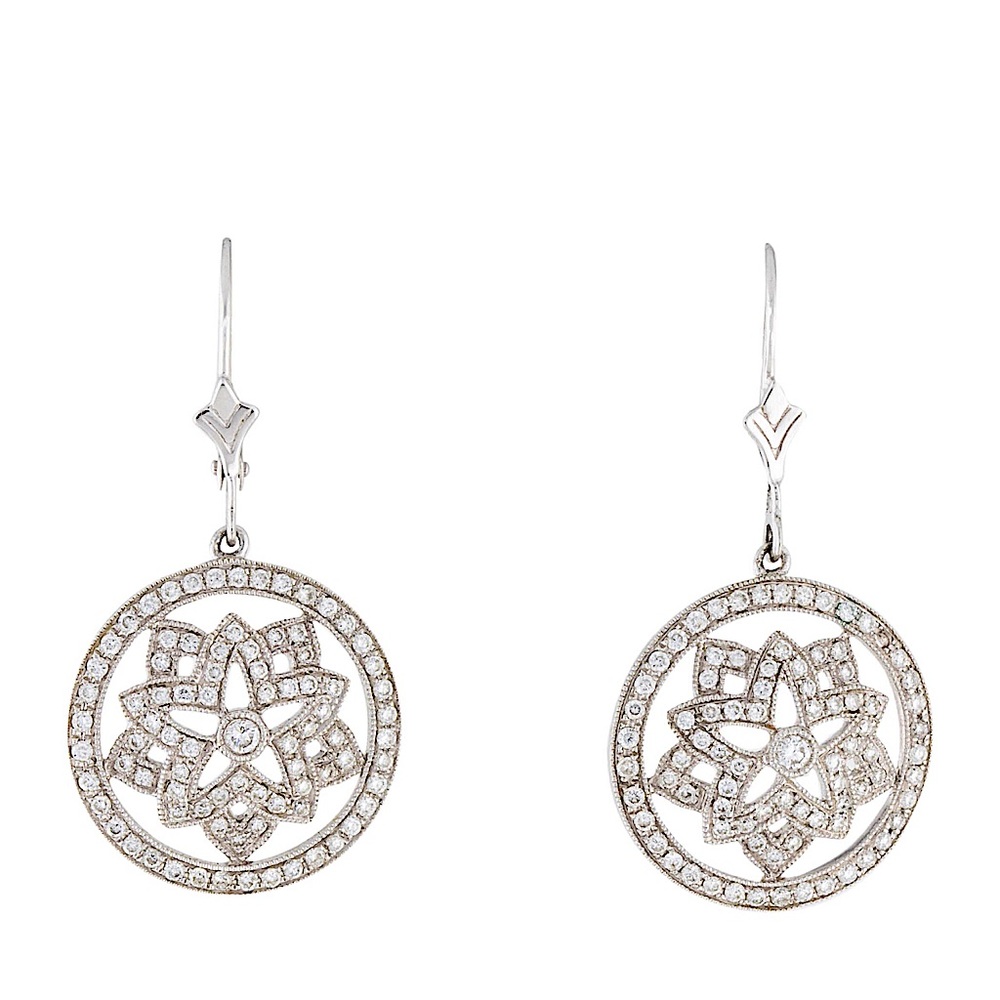 Vintage 18k Natural Diamond Drop Earrings - Picture 1 of 9